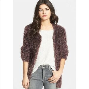 SEARCH FOR SANITY Boho Mohair/Alpaca Eyelash Plush Purple Open Front Cardigan L
